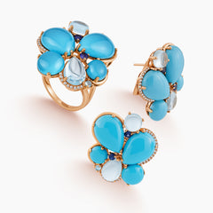 6.5 TOPAZ AND TURQUOISE LADIES RING AND EARRINGS MIXED GEMS SET IN 14K ROSE GOLD
