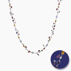 MIXED-CUT COLORED STONES LADIES NECKLACE IN 14K WHITE GOLD