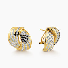 WIDE OVERLAPPING EARRINGS WITH MULTIPLE PAVE SET DIAMONDS IN 14K YELLOW GOLD
