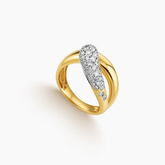 7 - TEARDROP SHAPED BYPASS RING WITH DIAMOND ACCENTS IN 14K YELLOW GOLD