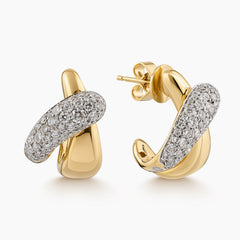 TEARDROP SHAPED HOOP EARRINGS WITH DIAMOND ACCENTS IN 14K YELLOW GOLD
