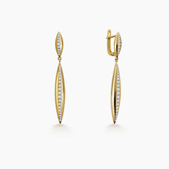 LINEAR DANGLER LADIES DROP EARRINGS WITH DIAMOND ACCENTS IN 14K YELLOW GOLD