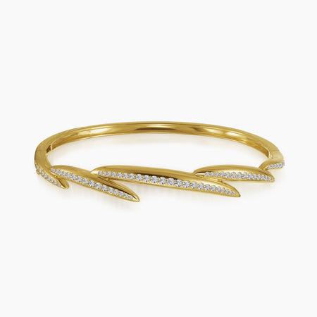 PAVE SET DIAMOND BANGLE BRACELET WITH LAYERED DESIGN IN 14K YELLOW GOLD