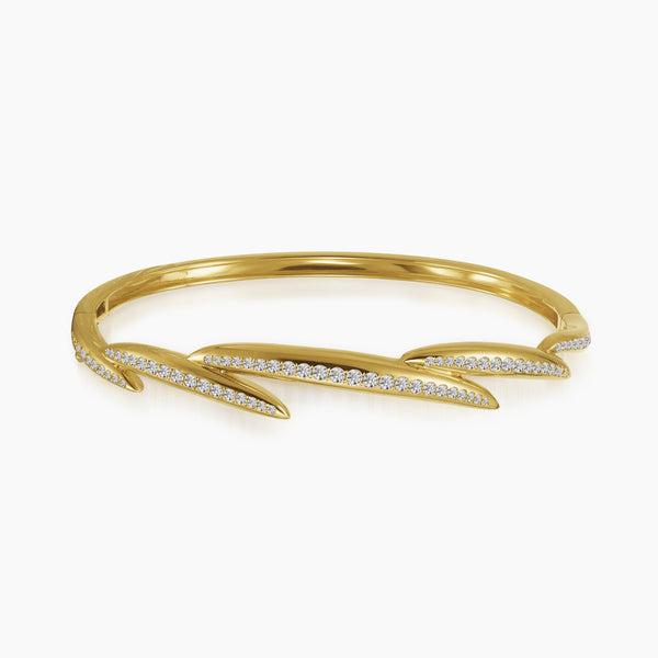 PAVE SET DIAMOND BANGLE BRACELET WITH LAYERED DESIGN IN 14K YELLOW GOLD