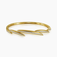 PAVE SET DIAMOND BANGLE BRACELET WITH LAYERED DESIGN IN 14K YELLOW GOLD
