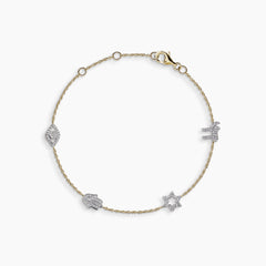 TWO-TONE CHARM BRACELET WITH DIAMOND-PAVE CHARMS IN 14KYELLOW AND WHITE GOLD