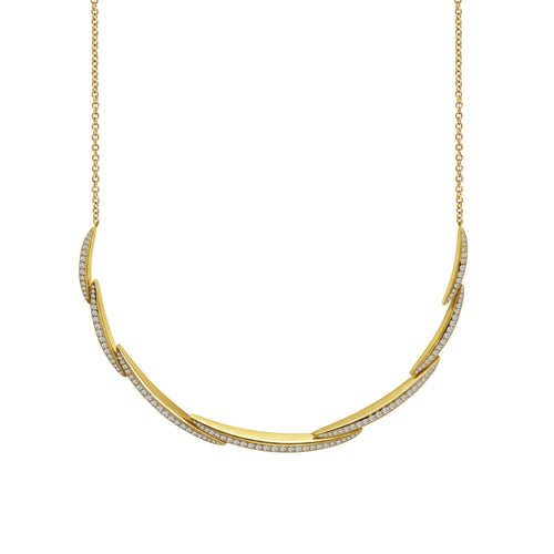 CURVED PAVE LINK DIAMOND SET NECKLACE IN 14K YELLOW GOLD NECKLACE