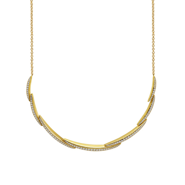 CURVED PAVE LINK DIAMOND SET NECKLACE IN 14K YELLOW GOLD NECKLACE