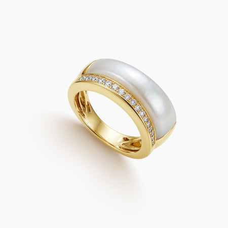 6.25 - MOTHER OF PEARL LADIES' RINGS WITH PAVE SET DIAMONDS IN 18K YELLOW GOLD