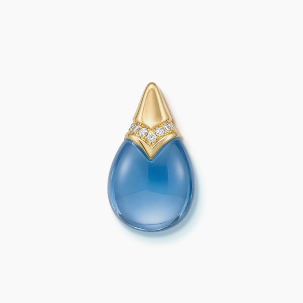 tTEARDR0P SHAPED BLUE TOPAZ PENDANT WITH DIAMOND ACCENTS IN 18K YELLOW GOLD