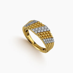 6.75 - BEADED RING WITH TRIPLE PAVE DIAMOND ACCENTS IN 18K YELLOW GOLD
