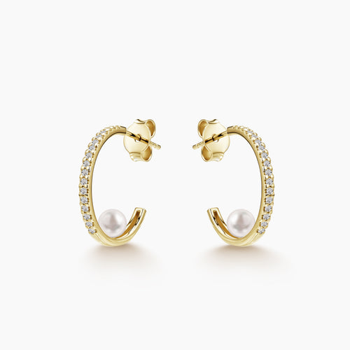 DIAMOND-PAVED PEARL EARRINGS IN 18K YELLOW GOLD