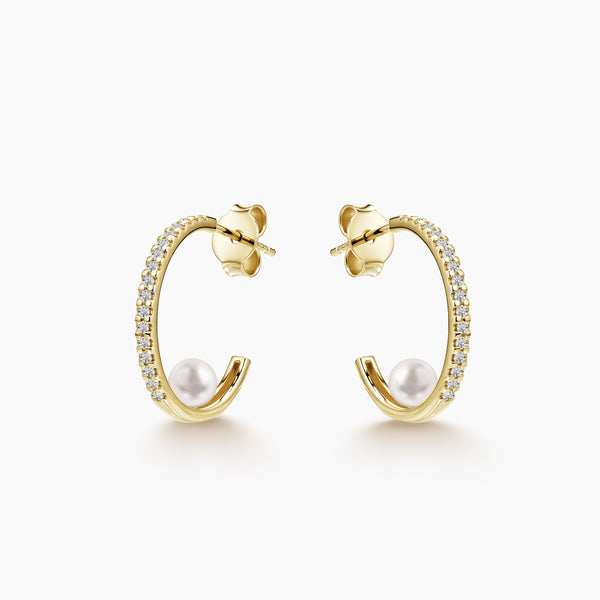DIAMOND-PAVED PEARL EARRINGS IN 18K YELLOW GOLD