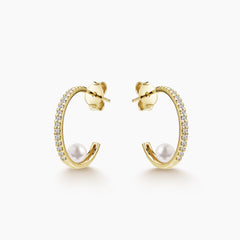 DIAMOND-PAVED PEARL EARRINGS IN 18K YELLOW GOLD
