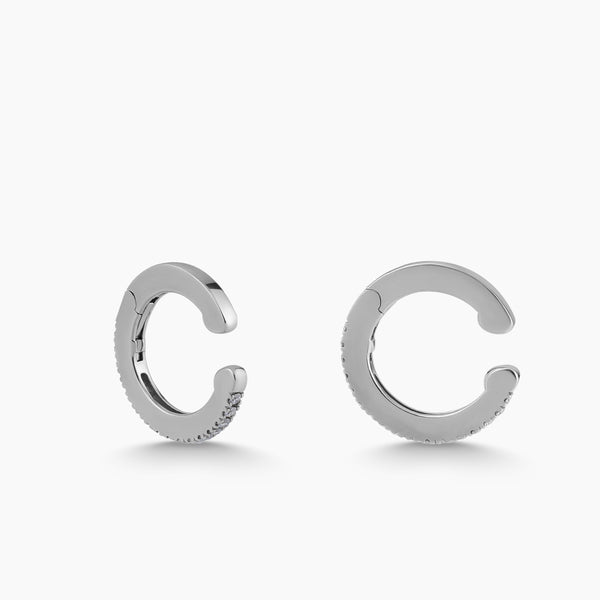 HINGED EAR CUFFS WITH CURVED PAVE DIAMOND SETS IN 18K WHITE GOLD