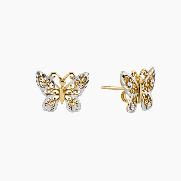 TWO-TONE BUTTERFLY WITH FILIGREE DESIGN WINGS IN (SAUDI) 18K YELLOW GOLD
