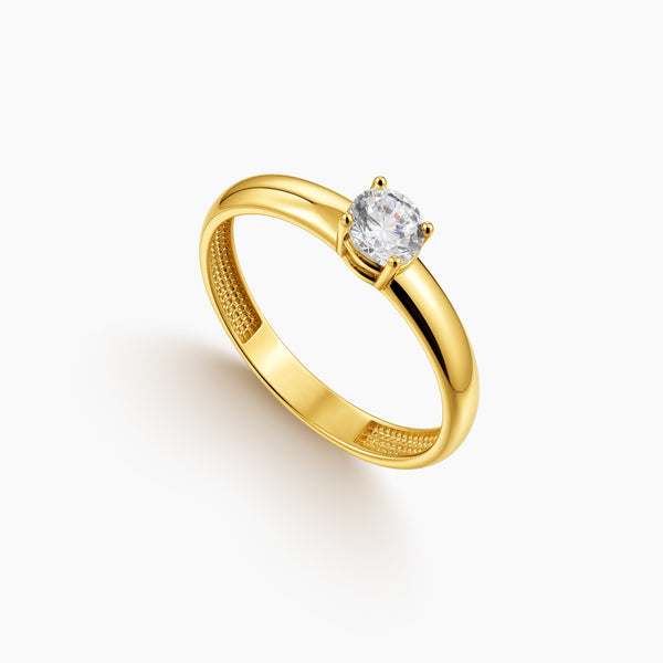 6 - FOUR-PRONG CLASSIC ENGAGEMENT RING WITH ROUND-CUT STONE IN (SAUDI) 18K YELLOW GOLD