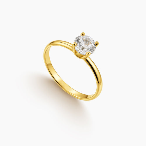 7.5 - CLASSIC SOLITAIRE ENGAGEMENT RING WITH ROUND-CUT STONE IN (SAUDI) 18K YELLOW GOLD