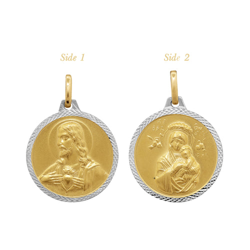 TWO-TONE SACRED HEART & PERPETUAL HELP MEDAL (22 MM) IN (SPANISH) 14K YELLOW / WHITE GOLD