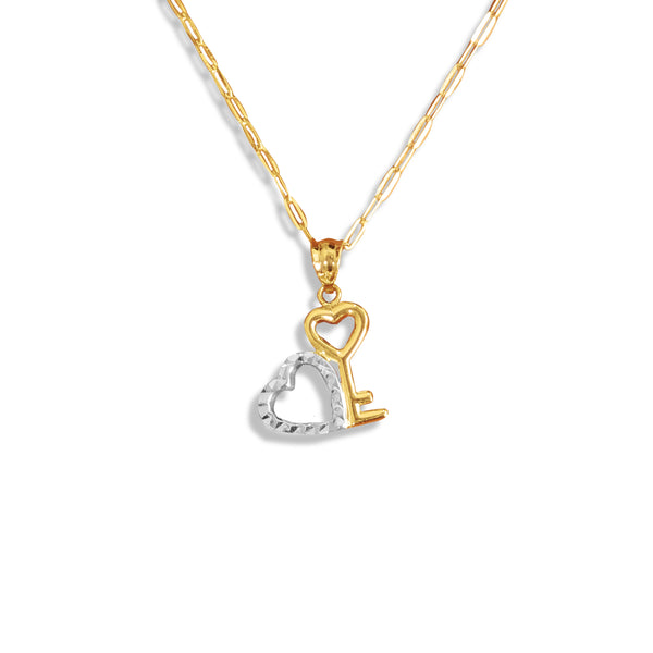 HEART & KEY PENDANT TWO-TONE WITH CHAIN IN 18K YELLOW GOLD