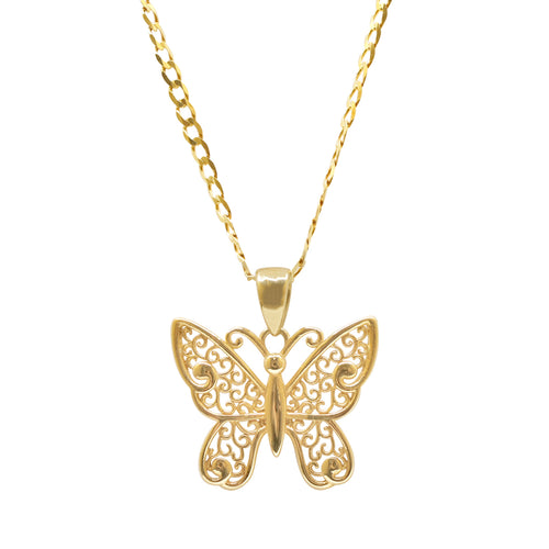 TEXTURED BUTTERFLY PENDANT NECKLACE IN 18K YELLOW GOLD