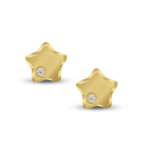 EMBOSSED STAR STUD EARRINGS WITH DIAMONDS IN (SPANISH) 18K YELLOW GOLD