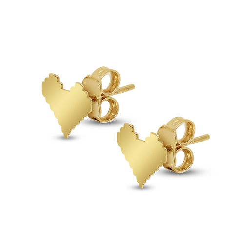 SQUARE HEART STUD EARRINGS IN (SAUDI) 18K YELLOW GOLD