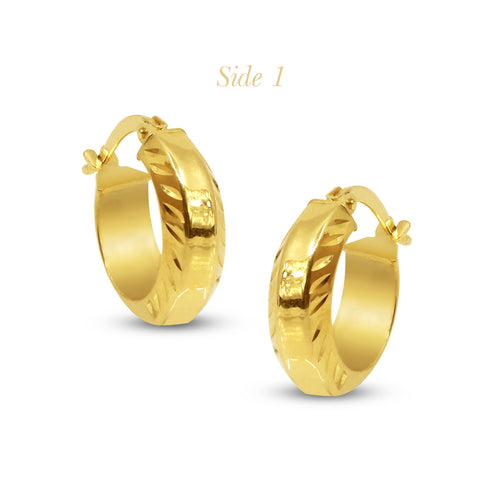 TEXTURED LADIES HOOP EARRINGS IN (SAUDI) 18K YELLOW GOLD