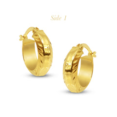 TEXTURED LADIES HOOP EARRINGS IN (SAUDI) 18K YELLOW GOLD