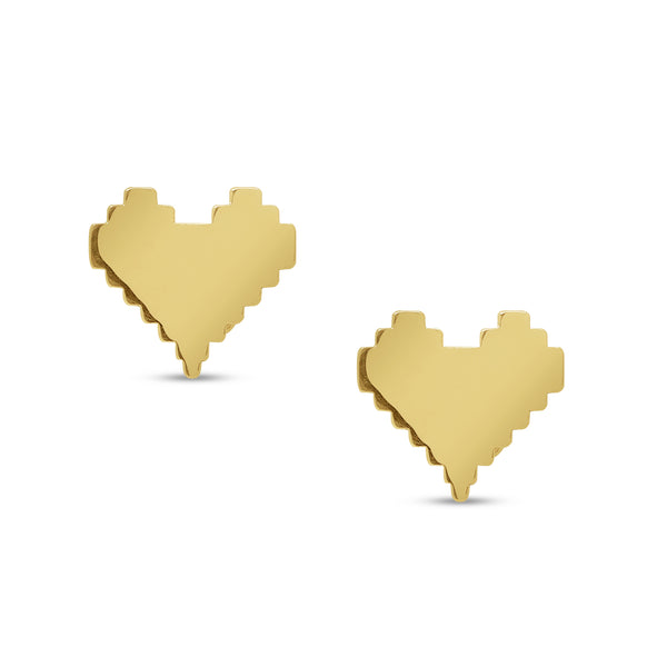 SQUARE HEART STUD EARRINGS IN (SAUDI) 18K YELLOW GOLD