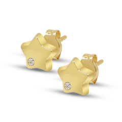 EMBOSSED STAR STUD EARRINGS WITH DIAMONDS IN (SPANISH) 18K YELLOW GOLD