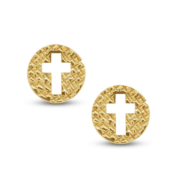 CIRCULAR CROSS STUD EARRINGS IN (SAUDI) 18K YELLOW GOLD