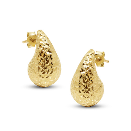 TEXTURED CURVED DRIP STUD EARRINGS IN (ITALIAN) 18K YELLOW GOLD