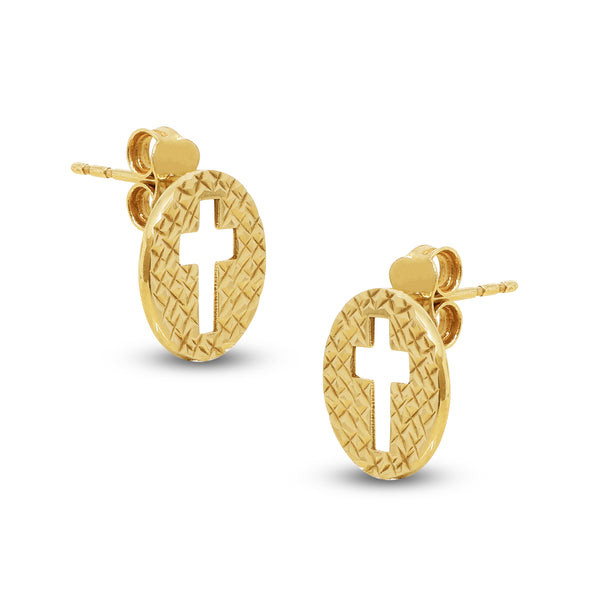 CIRCULAR CROSS STUD EARRINGS IN (SAUDI) 18K YELLOW GOLD