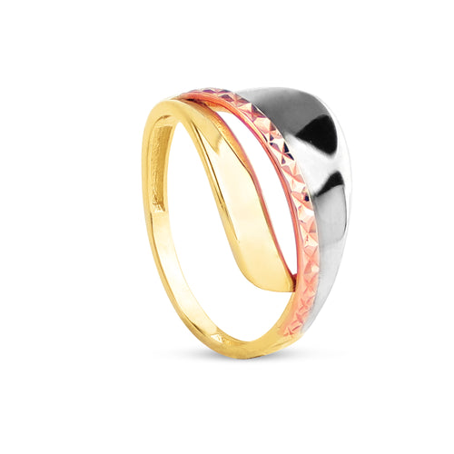 TRI-COLOR LADIES RING WITH DOME DESIGN IN 18K GOLD