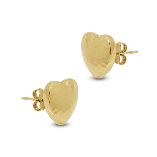 TEXTURED HEART STUD EARRINGS IN (SAUDI) 18K YELLOW GOLD