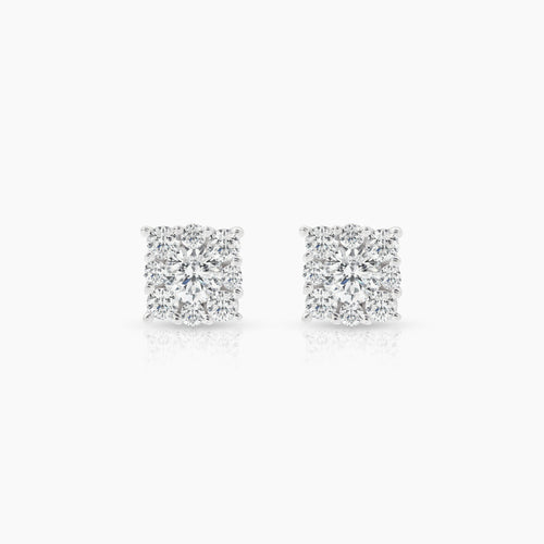 DIAMOND GEOMETRIC LADIES STUD EARRINGS WITH 18=0.31 / 1.15 / 1.3 CARAT DIAMONDS IN 18K WHITE GOLD