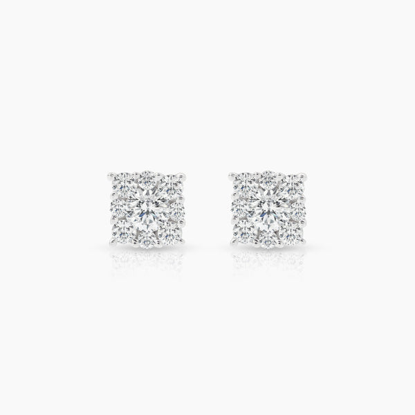 DIAMOND GEOMETRIC LADIES STUD EARRINGS WITH 18=0.31 / 1.15 / 1.3 CARAT DIAMONDS IN 18K WHITE GOLD