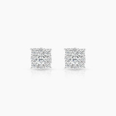 DIAMOND GEOMETRIC LADIES STUD EARRINGS WITH 18=0.31 / 1.15 / 1.3 CARAT DIAMONDS IN 18K WHITE GOLD