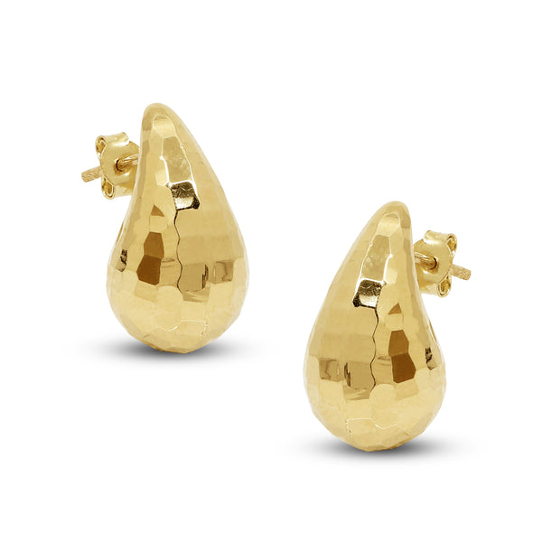 TEXTURED CURVED DRIP STUD EARRINGS IN (ITALIAN) 18K YELLOW GOLD