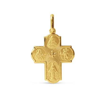 PENDANT 4-WAY CROSS MIRACULOUS, SACRED HEART, ST. JOSEPH, MT. CARMEL