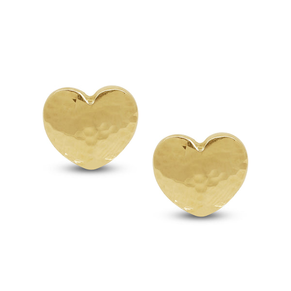 TEXTURED HEART STUD EARRINGS IN (SAUDI) 18K YELLOW GOLD