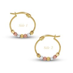 TRI-COLOR CUBE CUT HOOP EARRINGS IN (SAUDI) 18K YELLOW / ROSE / WHITE GOLD