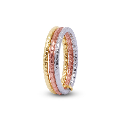 CREOLLA TRI-TONE DIAMOND CUT LADIES RINGS IN 18K YELLOW / ROSE / WHITE GOLD