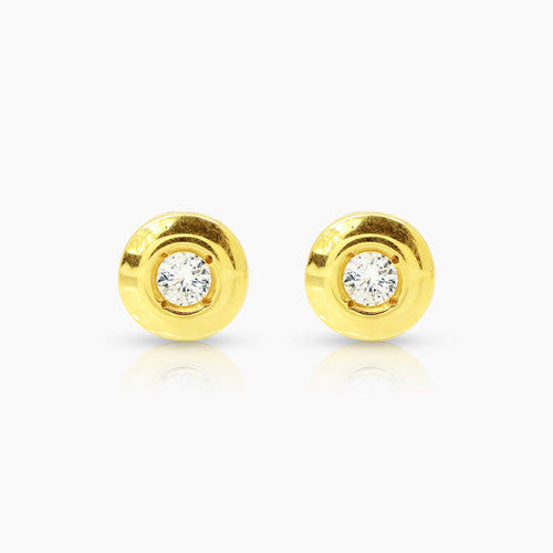 DIAMOND ROUND BEZEL LADIES STUD EARRINGS WITH 2=0.16  / 1.6 CARAT DIAMONDS IN 14K YELLOW GOLD