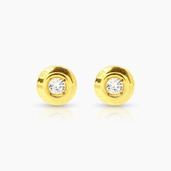 DIAMOND ROUND BEZEL LADIES STUD EARRINGS WITH 2=0.16  / 1.6 CARAT DIAMONDS IN 14K YELLOW GOLD