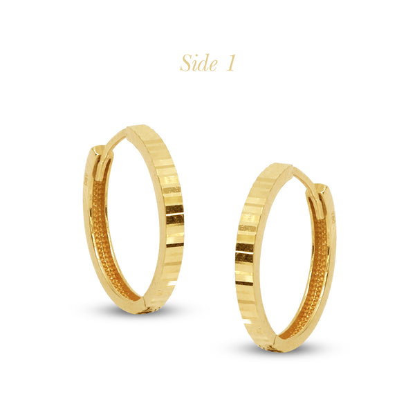 TEXTURED FLUTED LADIES HOOP EARRINGS IN (SAUDI) 18K YELLOW GOLD