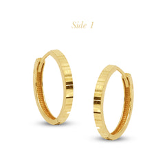 TEXTURED FLUTED LADIES HOOP EARRINGS IN (SAUDI) 18K YELLOW GOLD