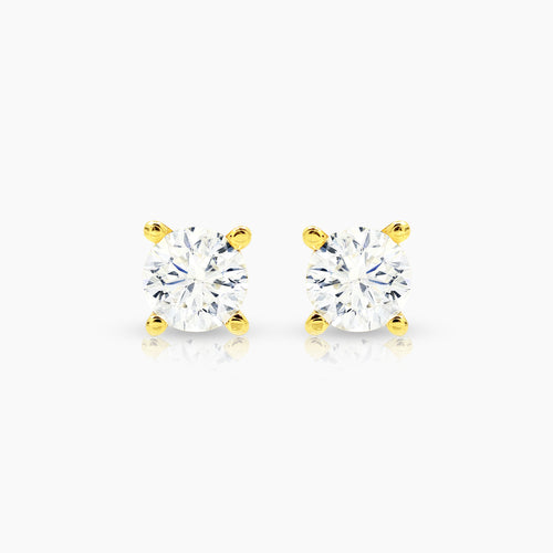 DIAMOND ROUND CUT LADIES STUD EARRINGS WITH 2=0.47 / 1.1 CARAT DIAMONDS IN 14K YELLOW GOLD