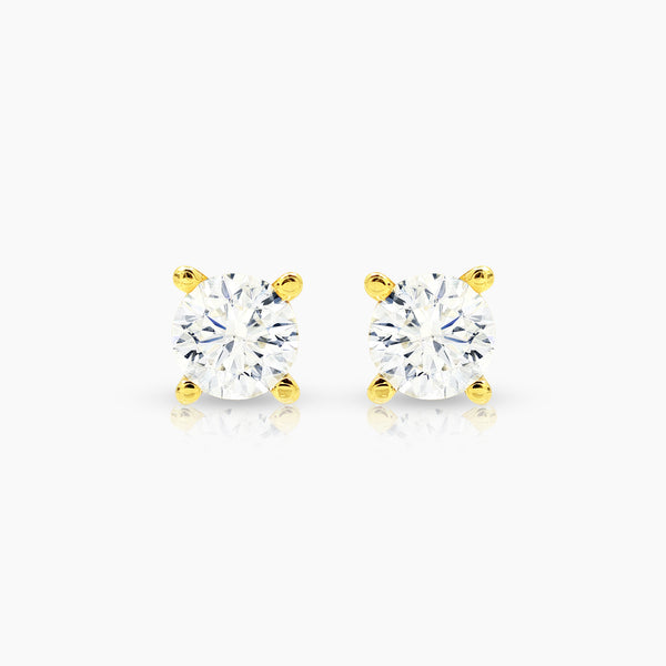 DIAMOND ROUND CUT LADIES STUD EARRINGS WITH 2=0.47 / 1.1 CARAT DIAMONDS IN 14K YELLOW GOLD